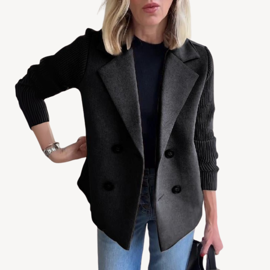 Womens Knit Wool Blend Blazer Double-Breasted Fit - BritishMode