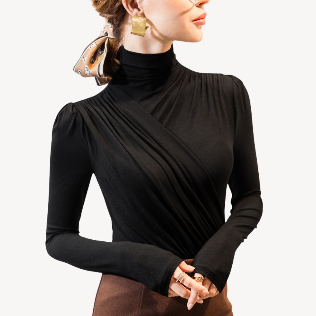 Womens Pleated Top Long Sleeve Relaxed Fit