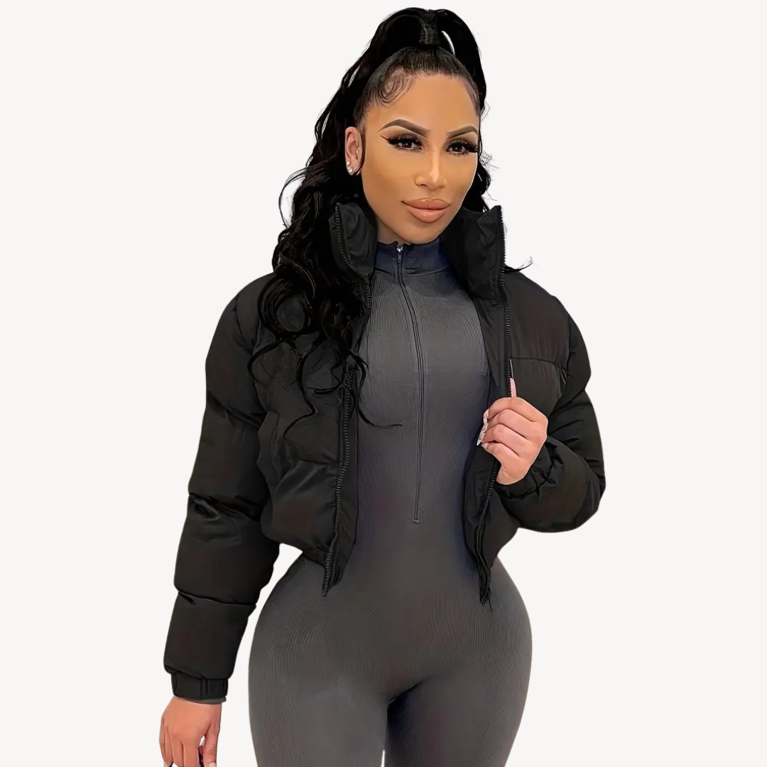 Womens Cropped Puffer Jacket with Zip Closure