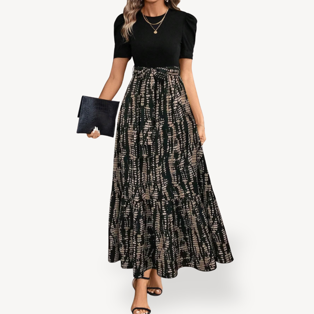Womens Casual Maxi Dress Short Sleeve Belted Fit