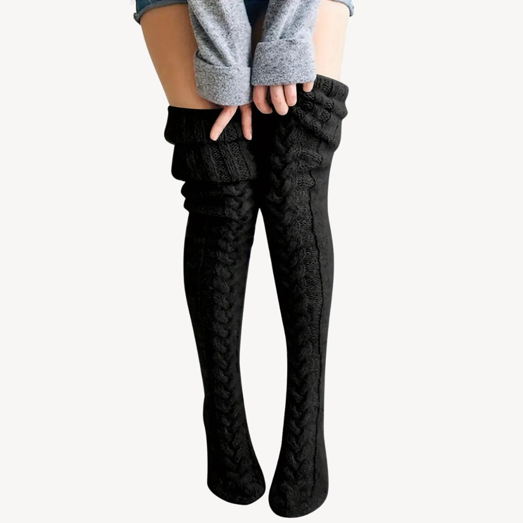 Womens Knit Thigh High Socks Stretch Fit