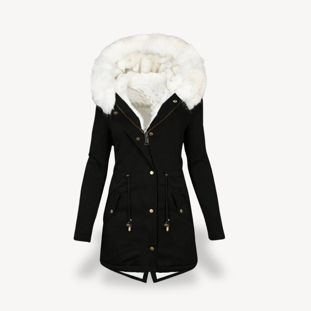Womens Hooded Parka Jacket Faux Fur Trimmed