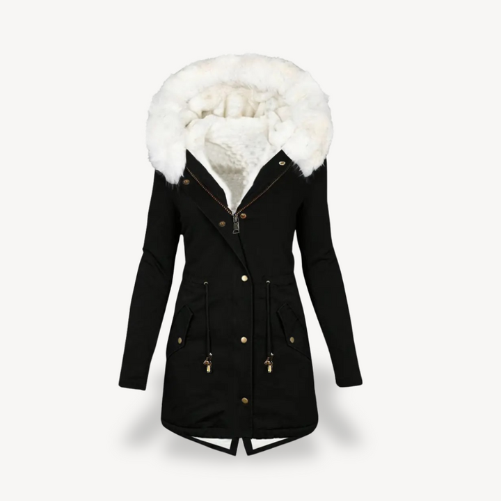 Womens Hooded Parka Jacket Faux Fur Trimmed