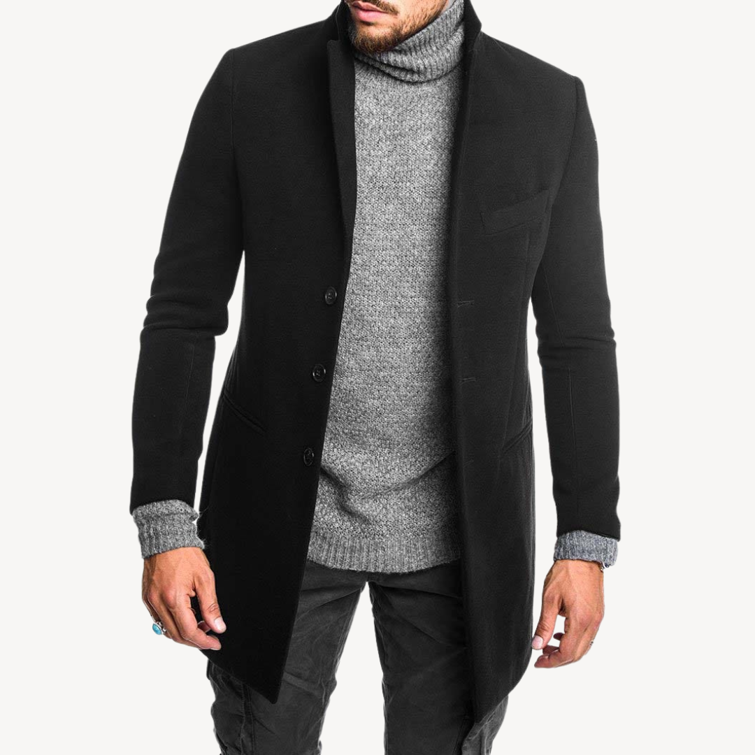 Mens Long Coat Wool Blend Classic Fit