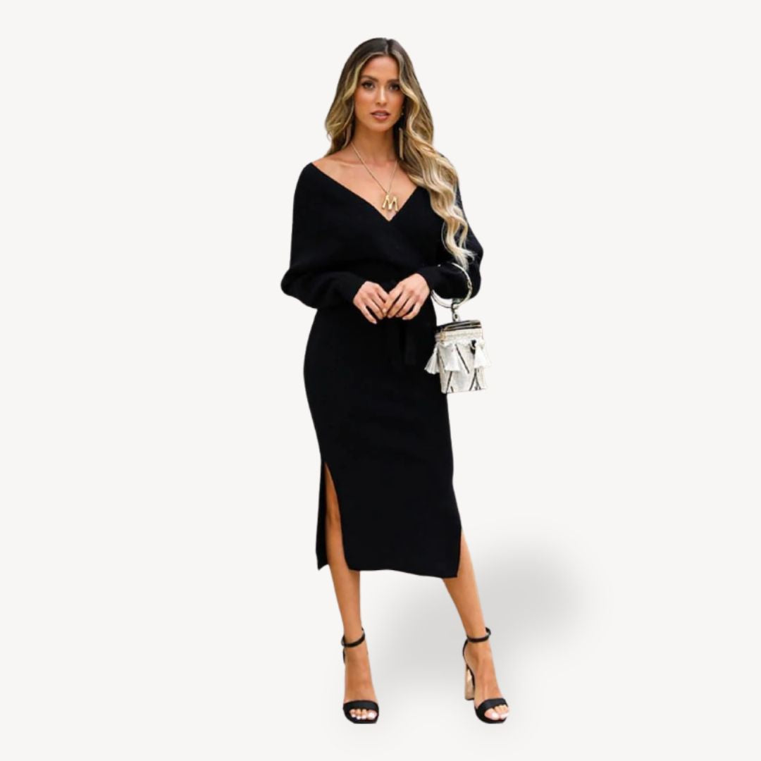 Womens Knit Wrap Dress Long Sleeve