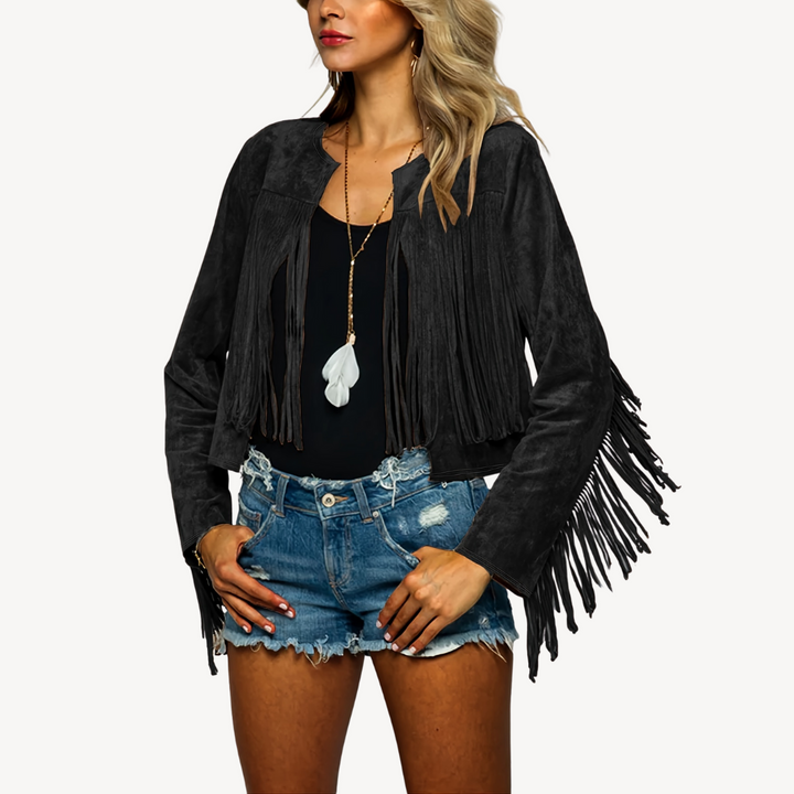 Womens Suede Jacket with Fringe Detail