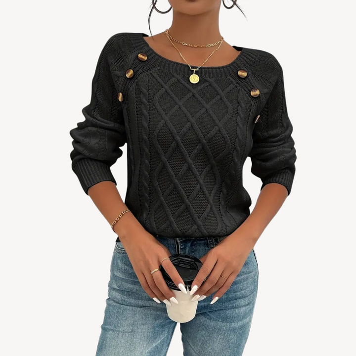 Womens Sweater with Button Detail Crewneck