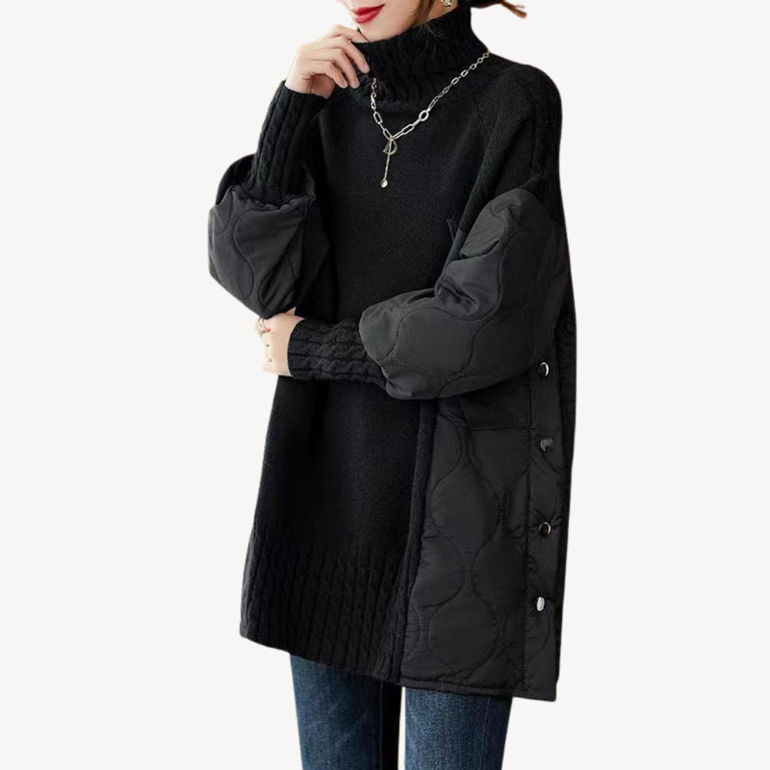 Womens Quilted Knit Pullover Turtleneck