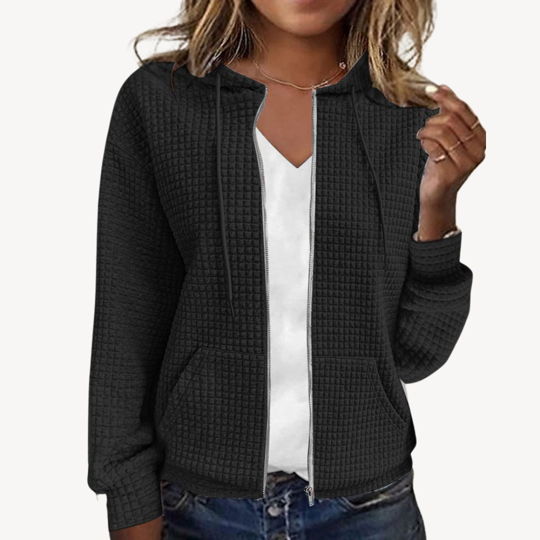 Womens Waffle Knit Hoodie Zip-Up Jacket - BritishMode
