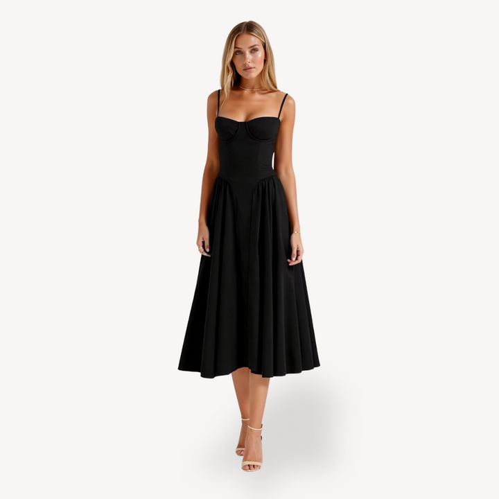 Womens Strapless Midi Dress Fitted Silhouette - BritishMode