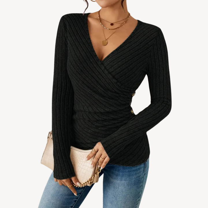Womens Ribbed V-Neck Top Short Sleeve