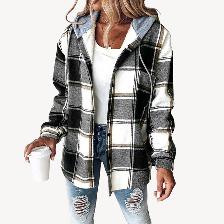 Unisex Hooded Shirt Jacket Plaid Pattern - BritishMode