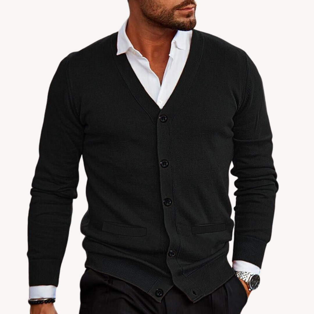 Mens Cardigan V-Neck Button-Down Knit