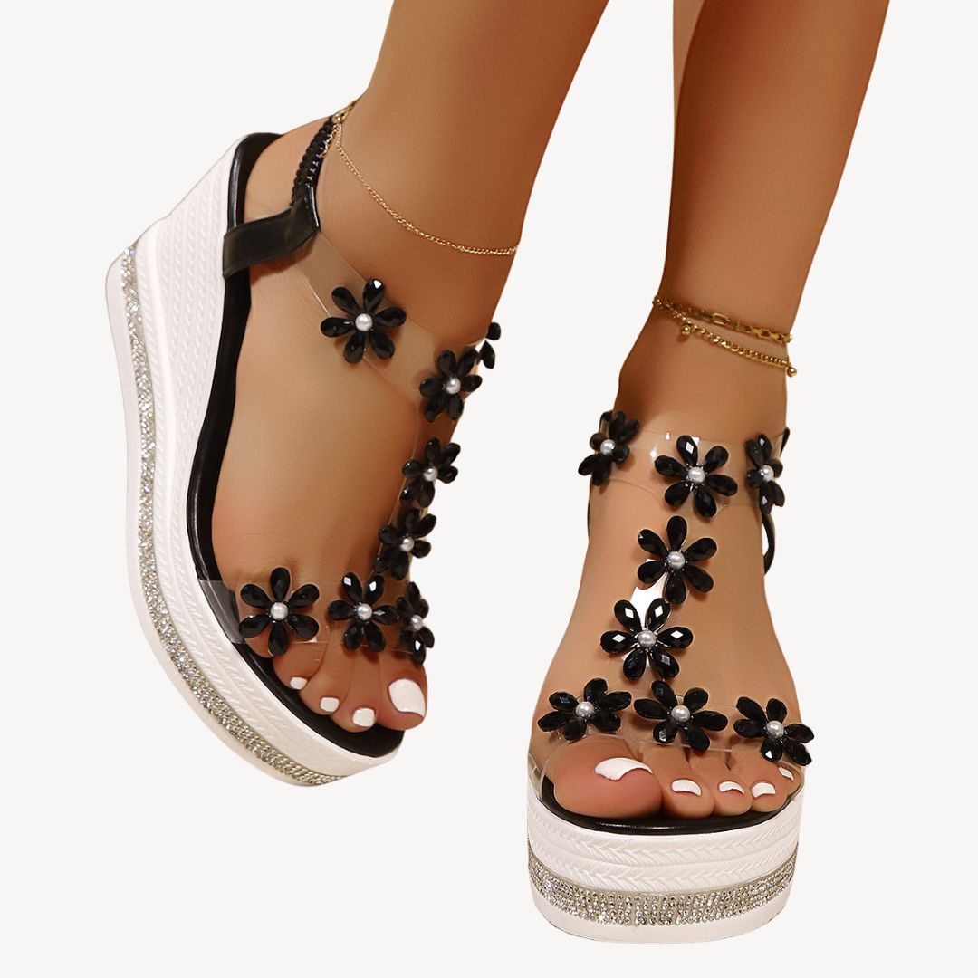 Womens Orthopedic Wedge Sandals Floral Clear Strap