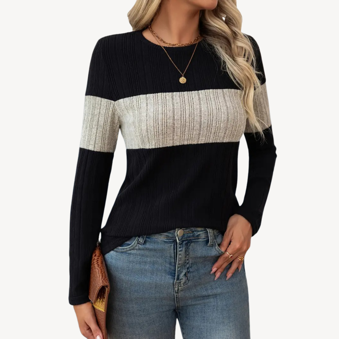 Womens Long Sleeve Top Striped Pattern Regular Fit - BritishMode