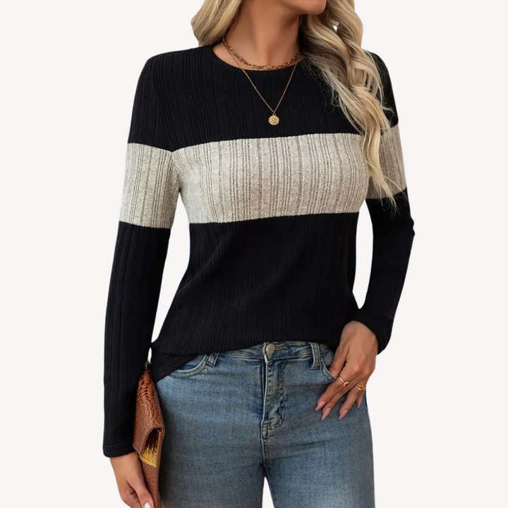 Womens Long Sleeve Top Striped Pattern Regular Fit - BritishMode