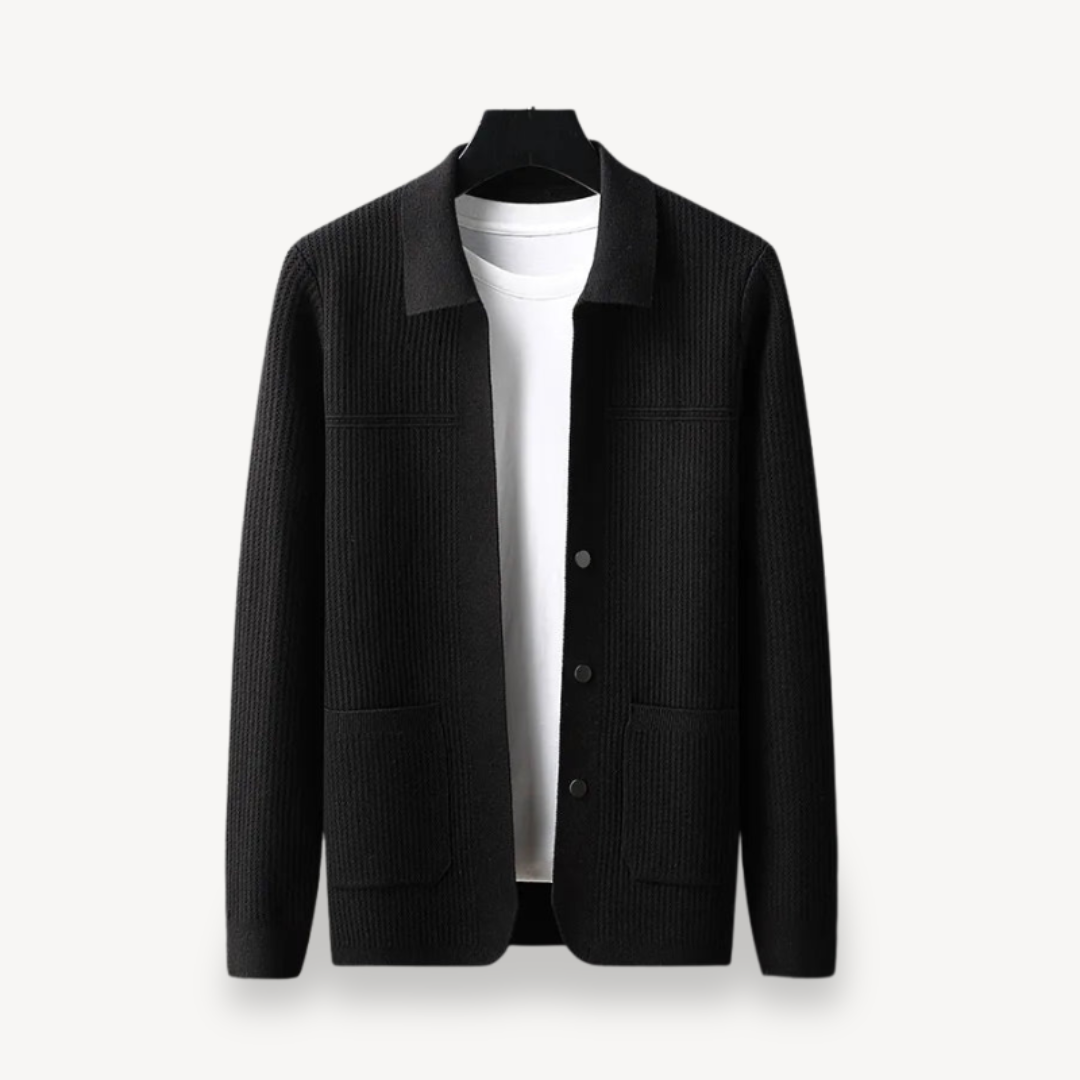 Mens Ribbed Knit Cardigan Relaxed Fit