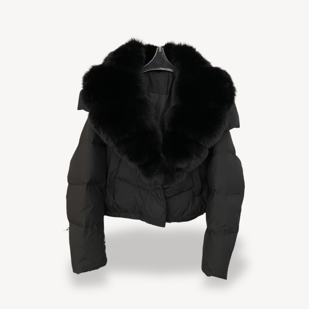 Womens Puffer Jacket with Faux Fur Collar Winter Fit