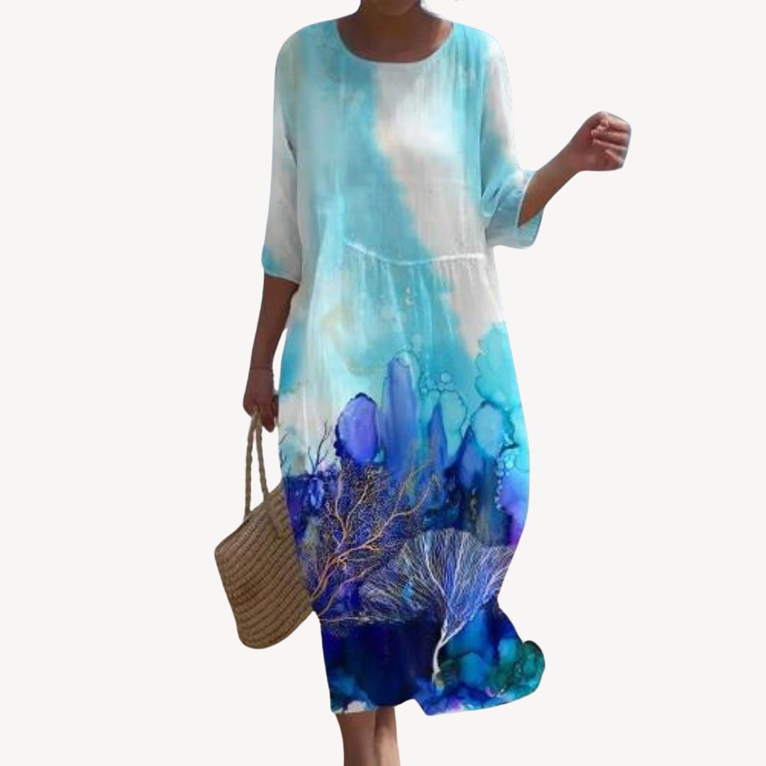 Womens Midi Dress Printed Sleeves - BritishMode