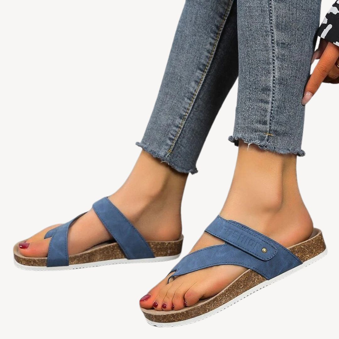 Womens Orthopedic Thong Sandals with Cork Footbed - BritishMode