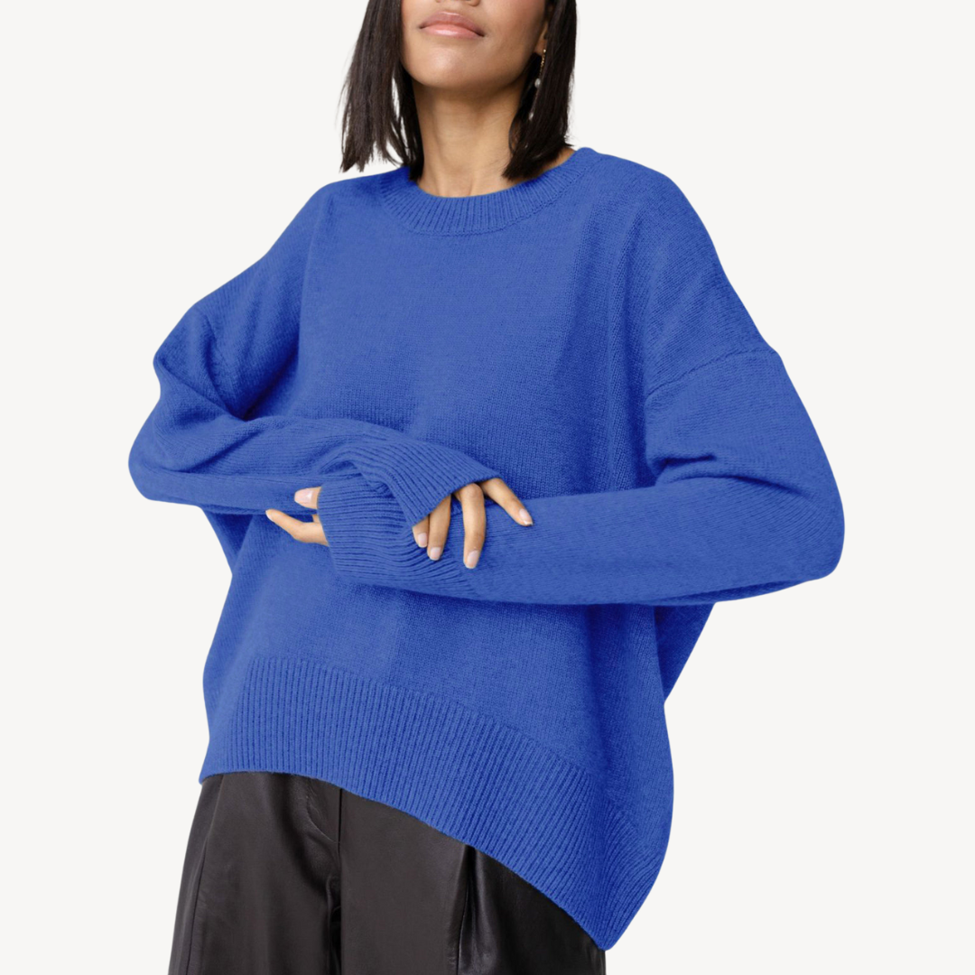 Womens Oversized Wool Blend Knit Sweater Crew Neck - BritishMode