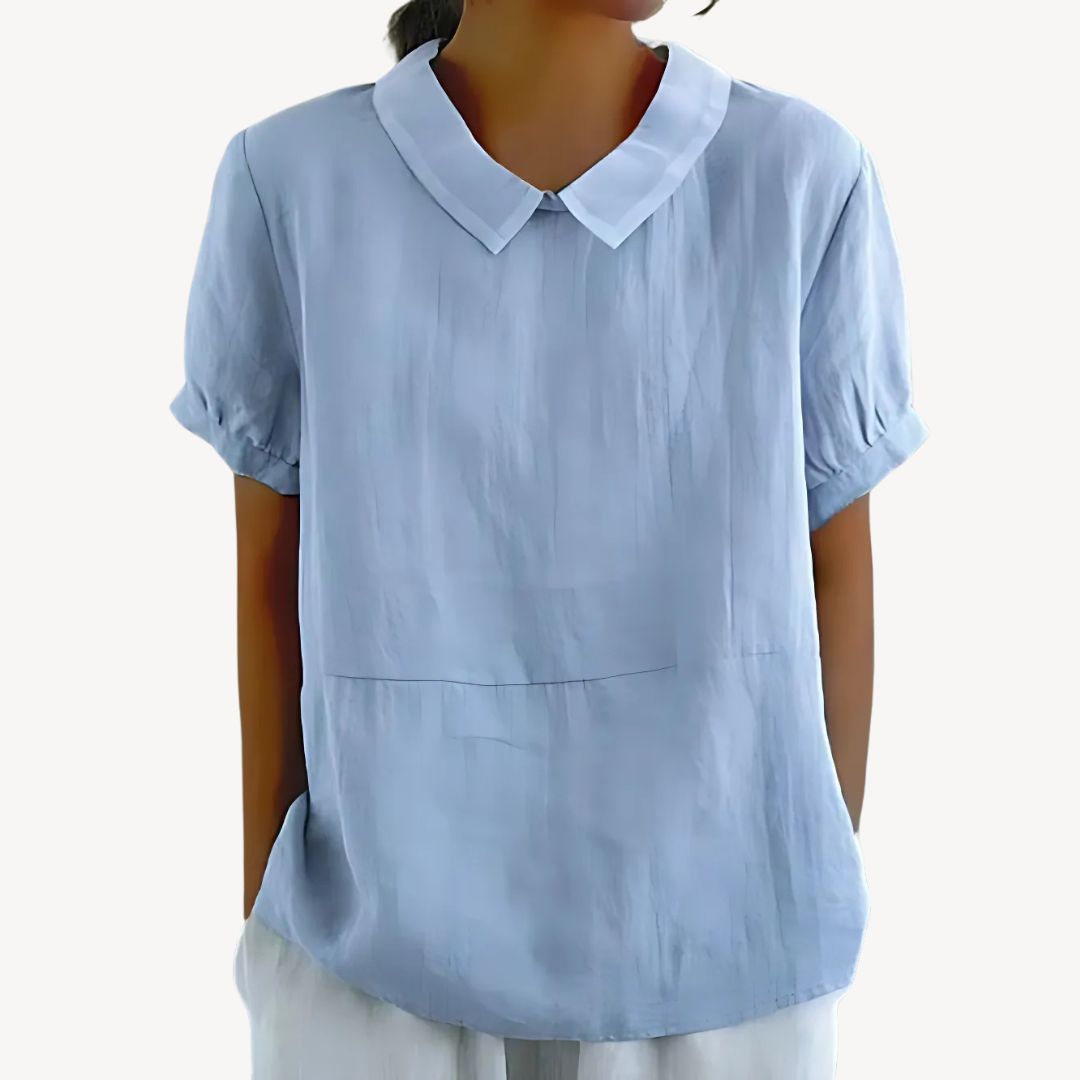 Womens Blouse Linen Blend Collared Style - BritishMode