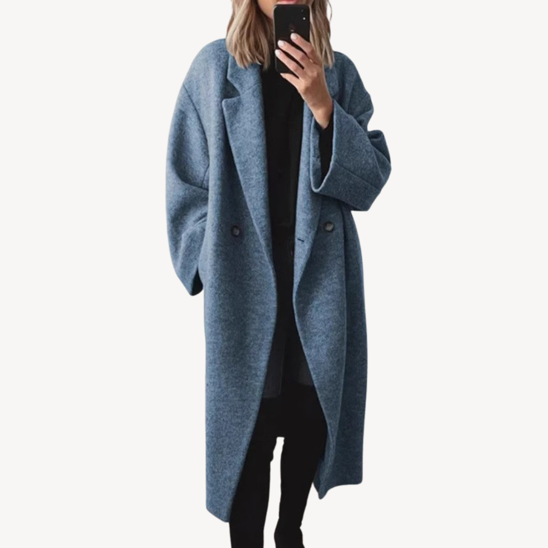Womens Wool Blend Coat Double-Breasted Fit - BritishMode