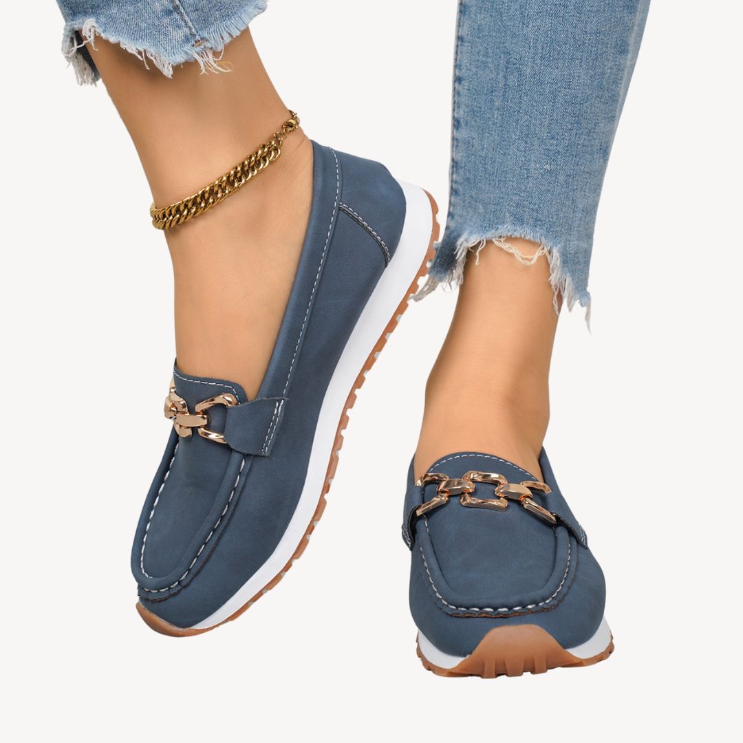 Womens Orthopedic Suede Loafers with Chain Detail