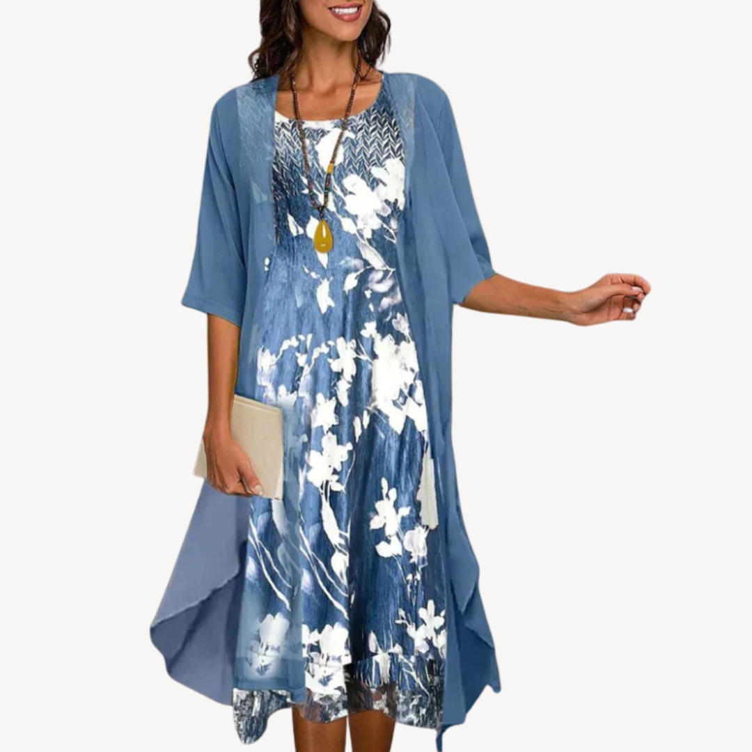 Womens Dress Set Chiffon Floral Print