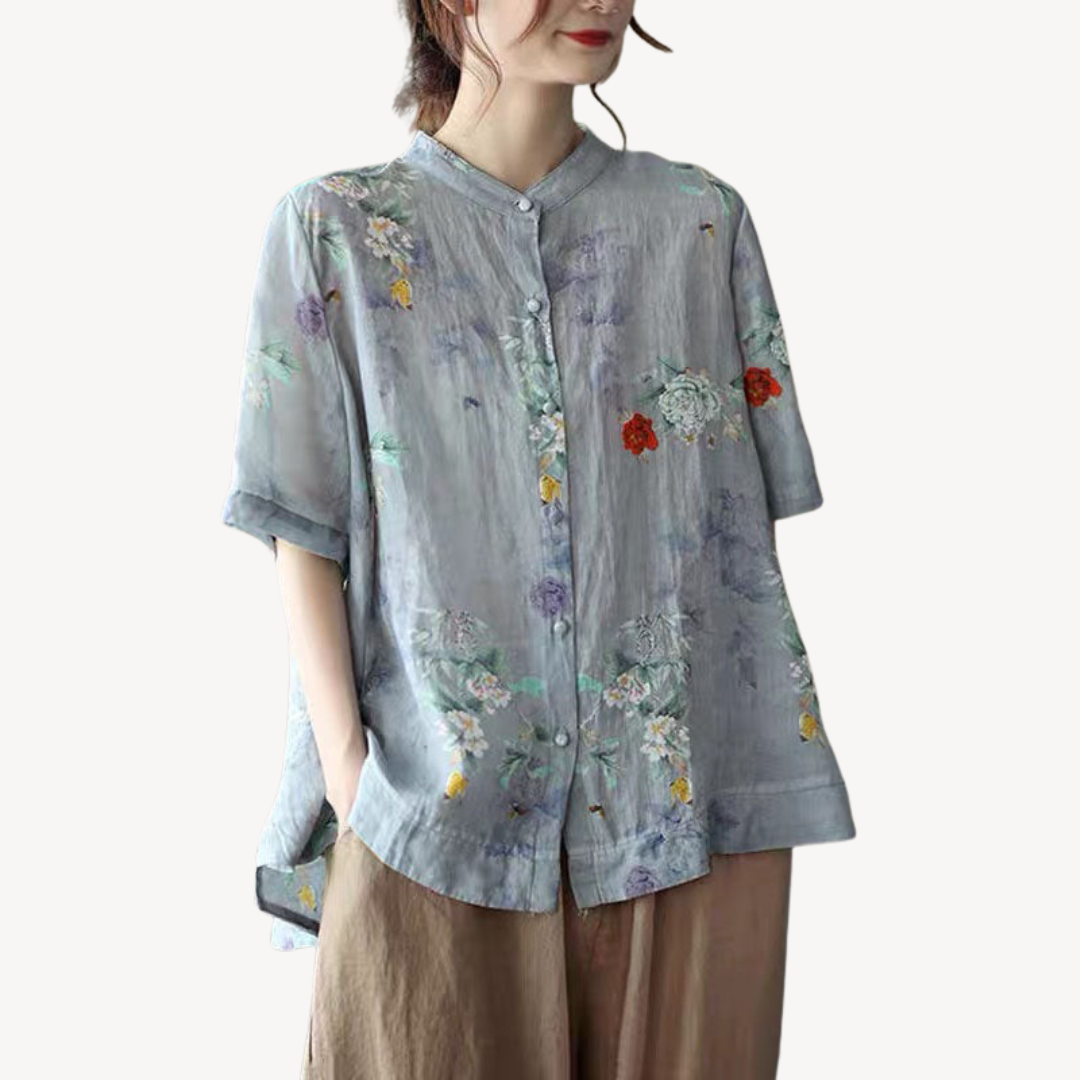 Womens Button Shirt Linen Blend Relaxed Fit - BritishMode