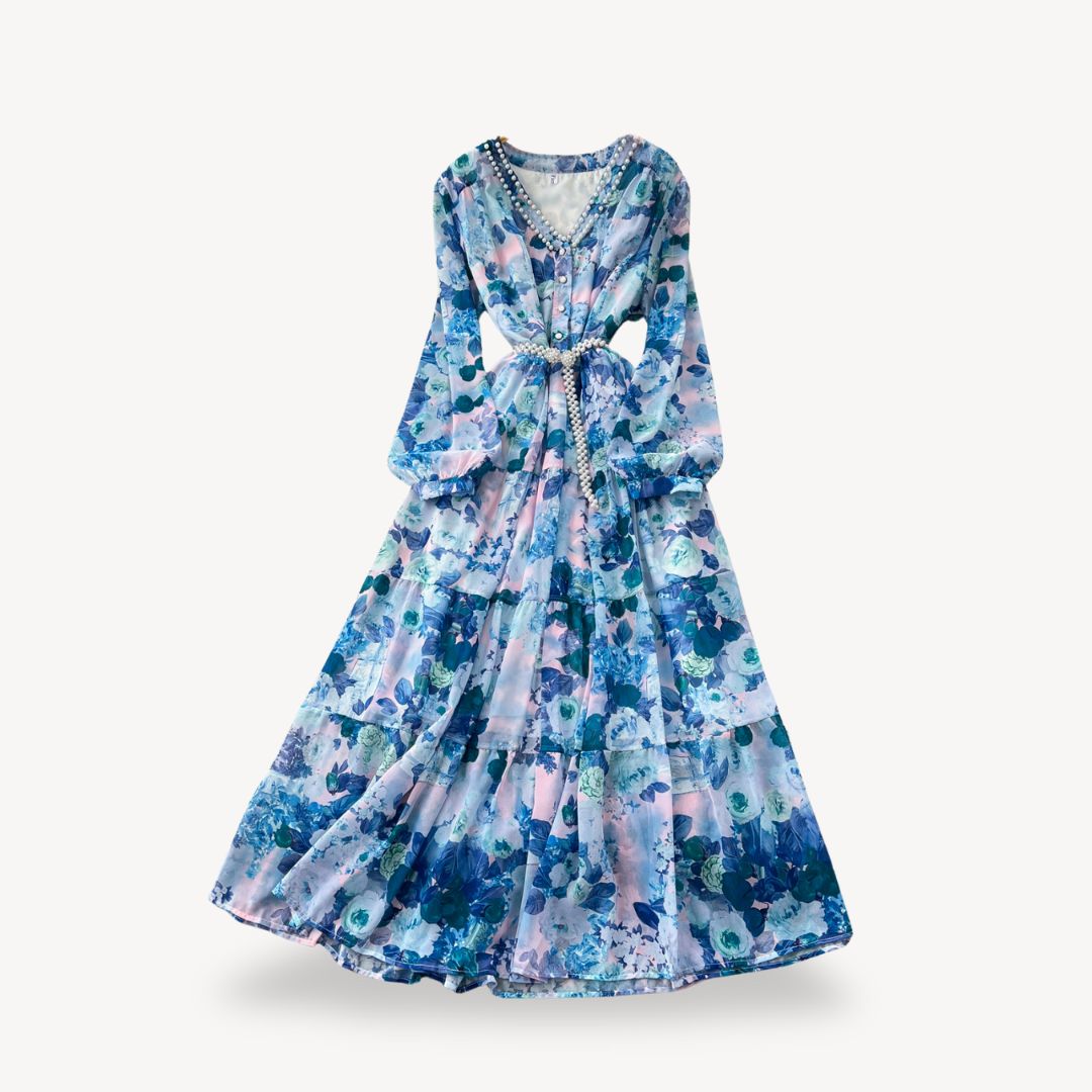 Womens Maxi Dress Floral Pattern Long Sleeve