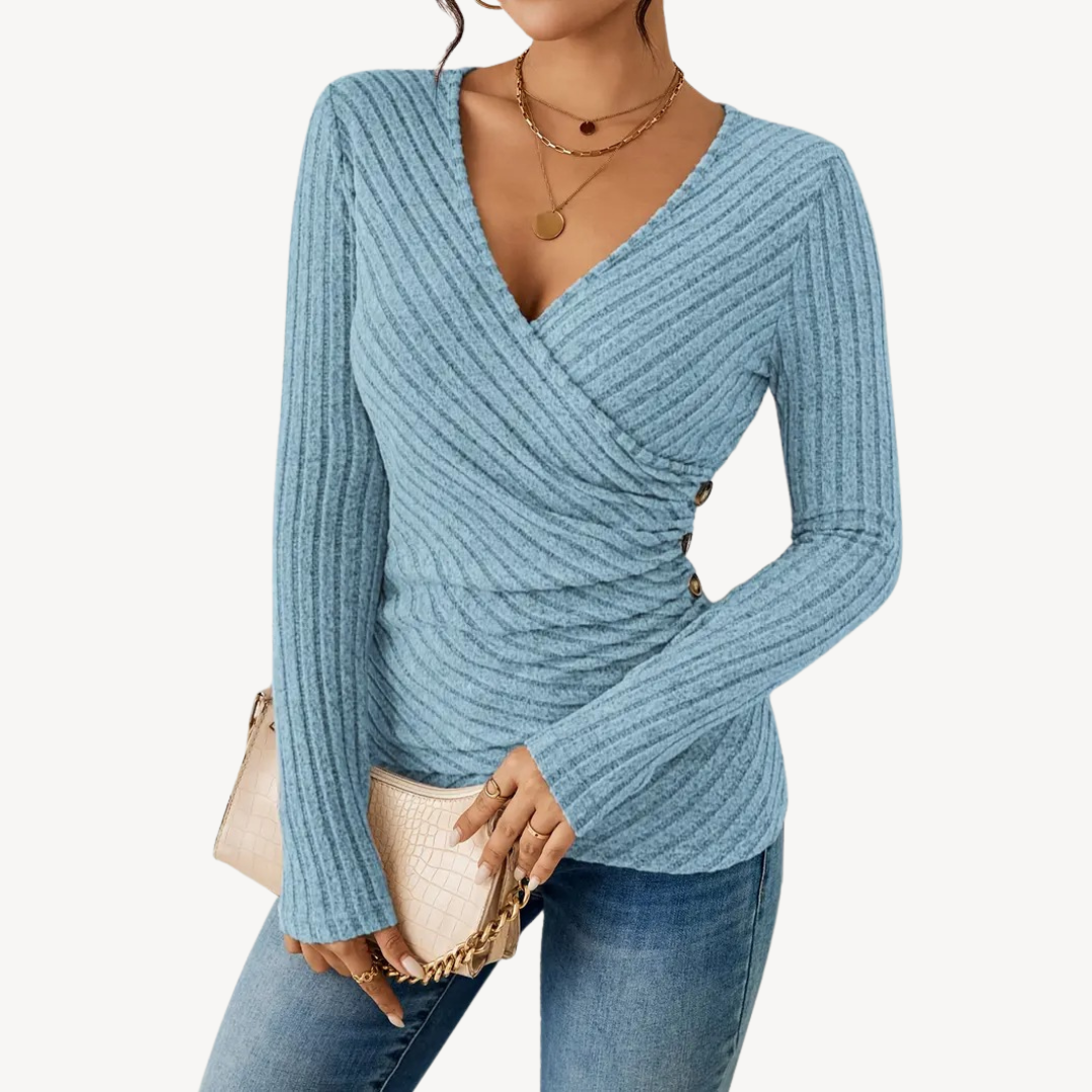 Womens Ribbed V-Neck Top Short Sleeve