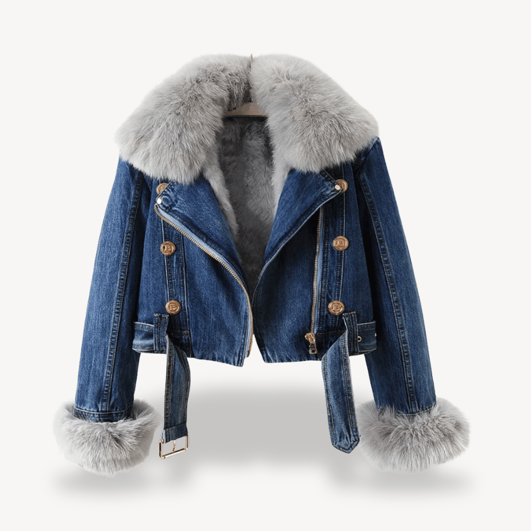 Womens Denim Jacket Faux Fur Lined Regular Fit - BritishMode