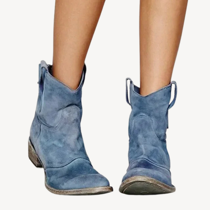 Womens Ankle Boots Faux Leather Western Style