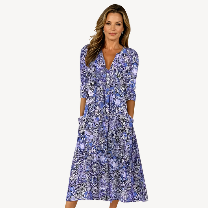 Womens Midi Dress Floral Pattern - BritishMode