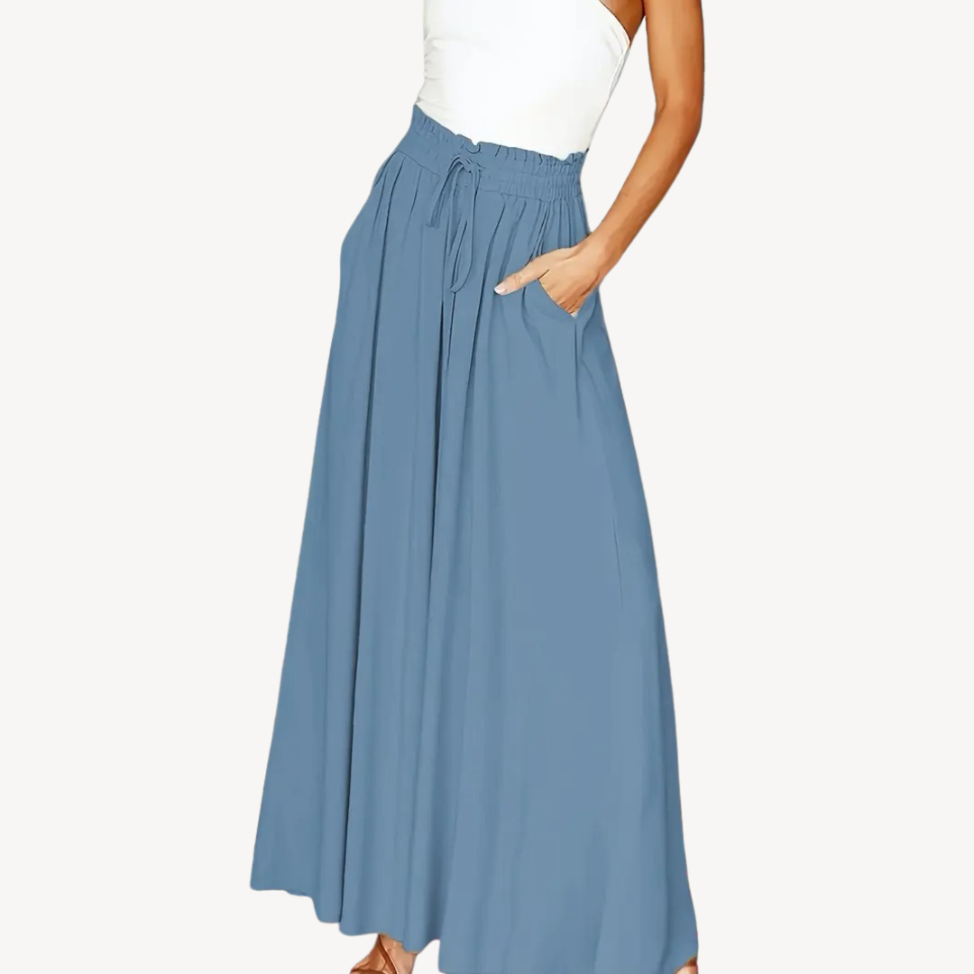 Womens Wide-Leg Trousers with Drawstring Waist