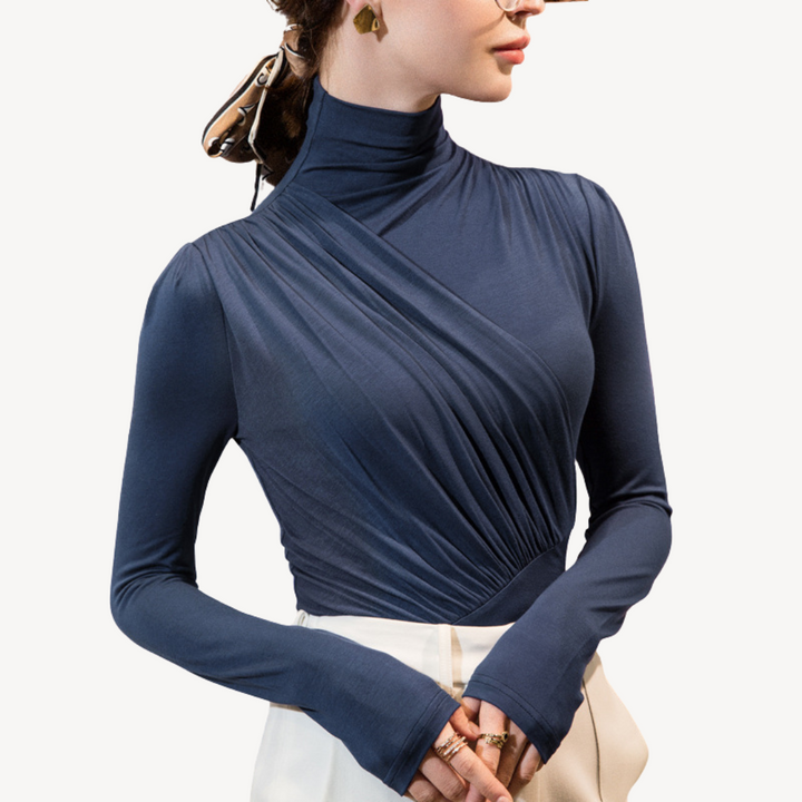 Womens Pleated Top Long Sleeve Relaxed Fit
