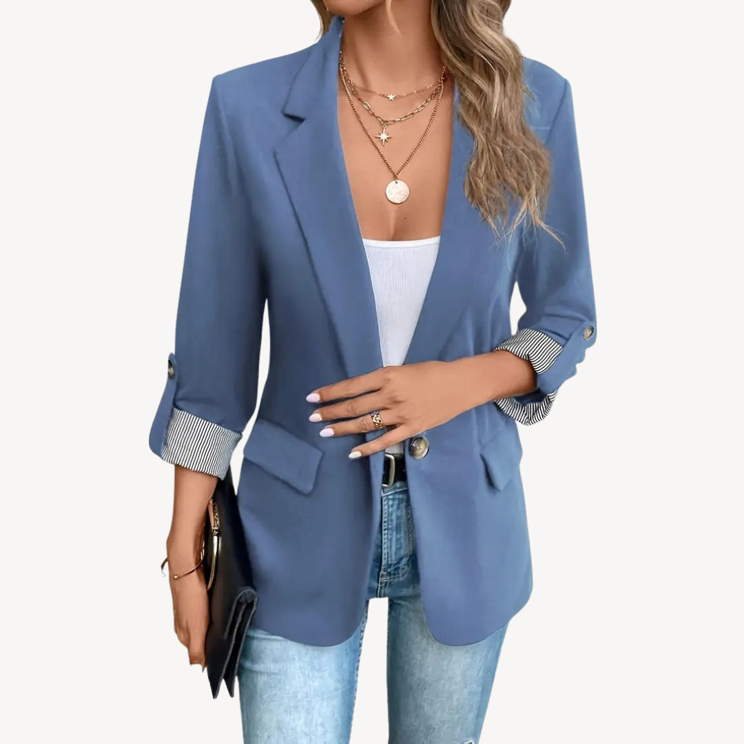 Womens Blazer with Striped Cuff Tailored Fit