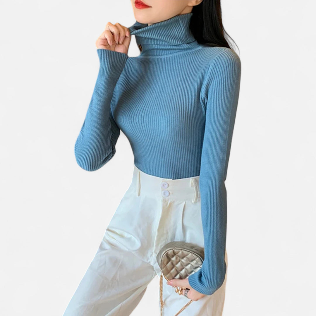 Womens Ribbed Knit Sweater Turtleneck Slim Fit