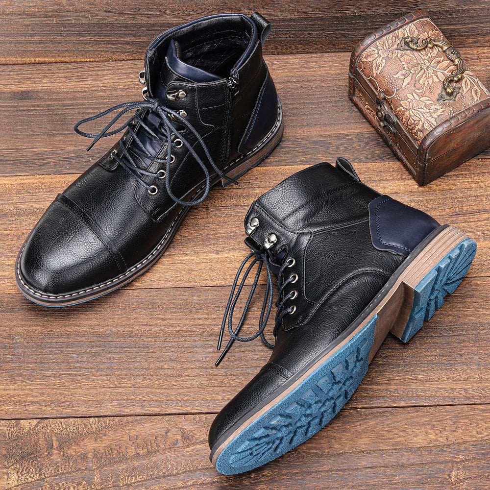 Mens Leather Outdoor Boots Orthopedic Side Zip