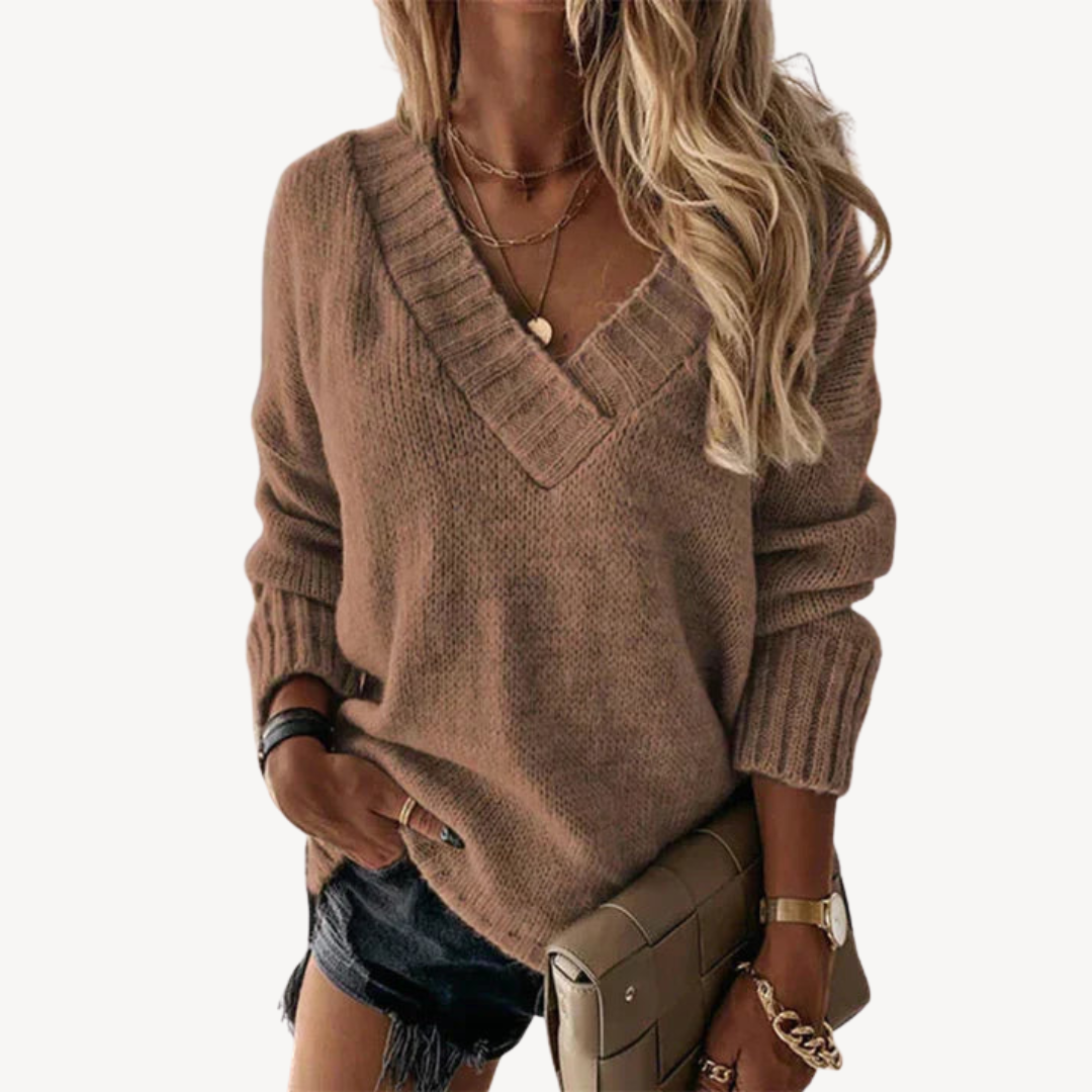 Womens Knit Pullover Sweater V-Neck