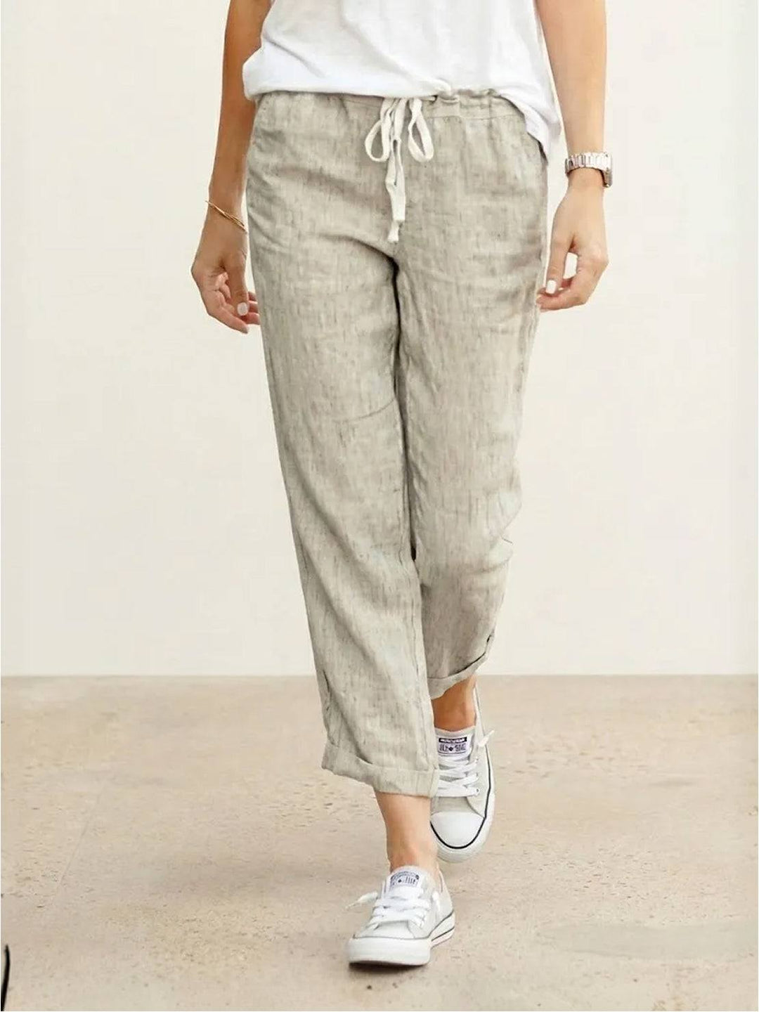 Womens Casual Slim Fit Pants with Drawstring Waist Elastic - BritishMode