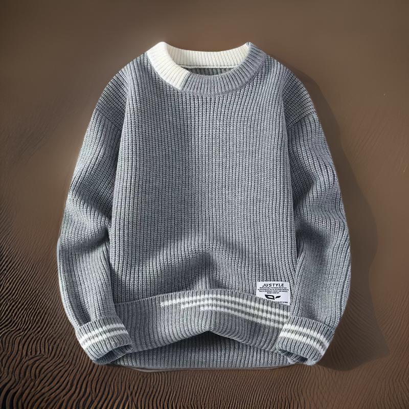 Mens Crew Neck Sweater Horizontal Stripe Casual