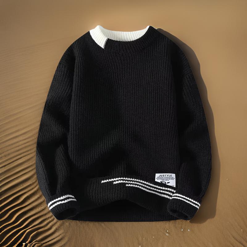 Mens Crew Neck Sweater Horizontal Stripe Casual - BritishMode