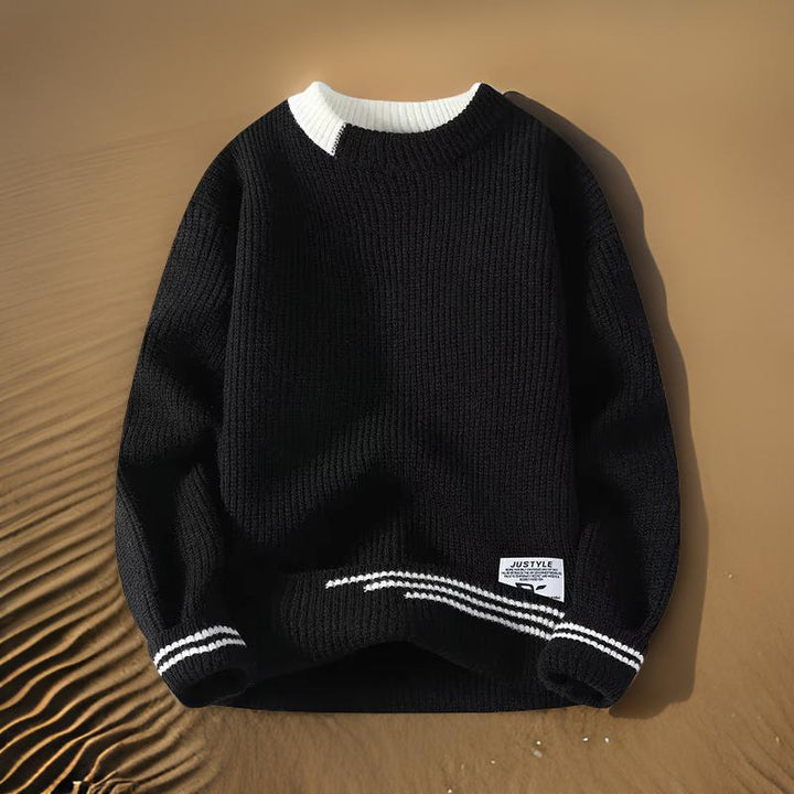 Mens Crew Neck Sweater Horizontal Stripe Casual - BritishMode