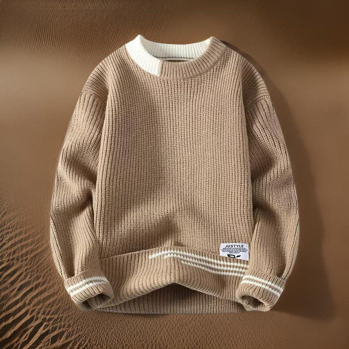 Mens Crew Neck Sweater Horizontal Stripe Casual