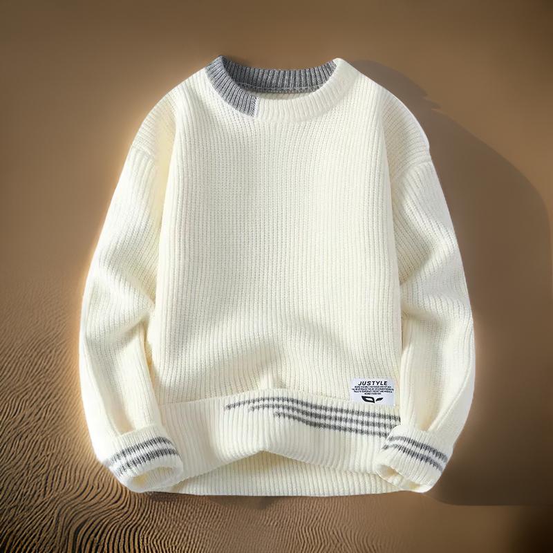 Mens Crew Neck Sweater Horizontal Stripe Casual