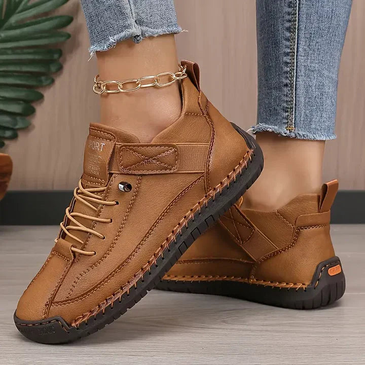 Womens Orthopedic Leather Trainers Lace-Up Wide Fit