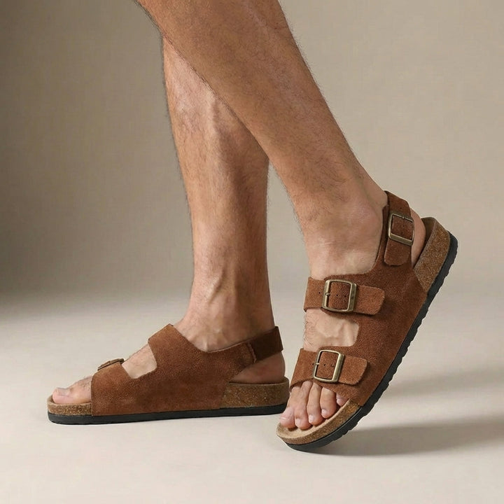 Mens Orthopedic Slingback Sandals Cork Sole Buckle Closure
