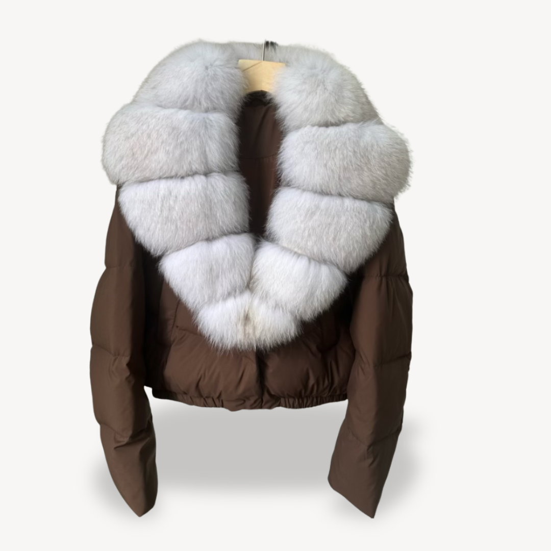 Womens Puffer Jacket with Faux Fur Collar Winter Fit